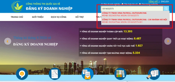 Tra cứu mã số thuế công ty trên cổng thông tin quốc gia về đăng ký doanh nghiệp